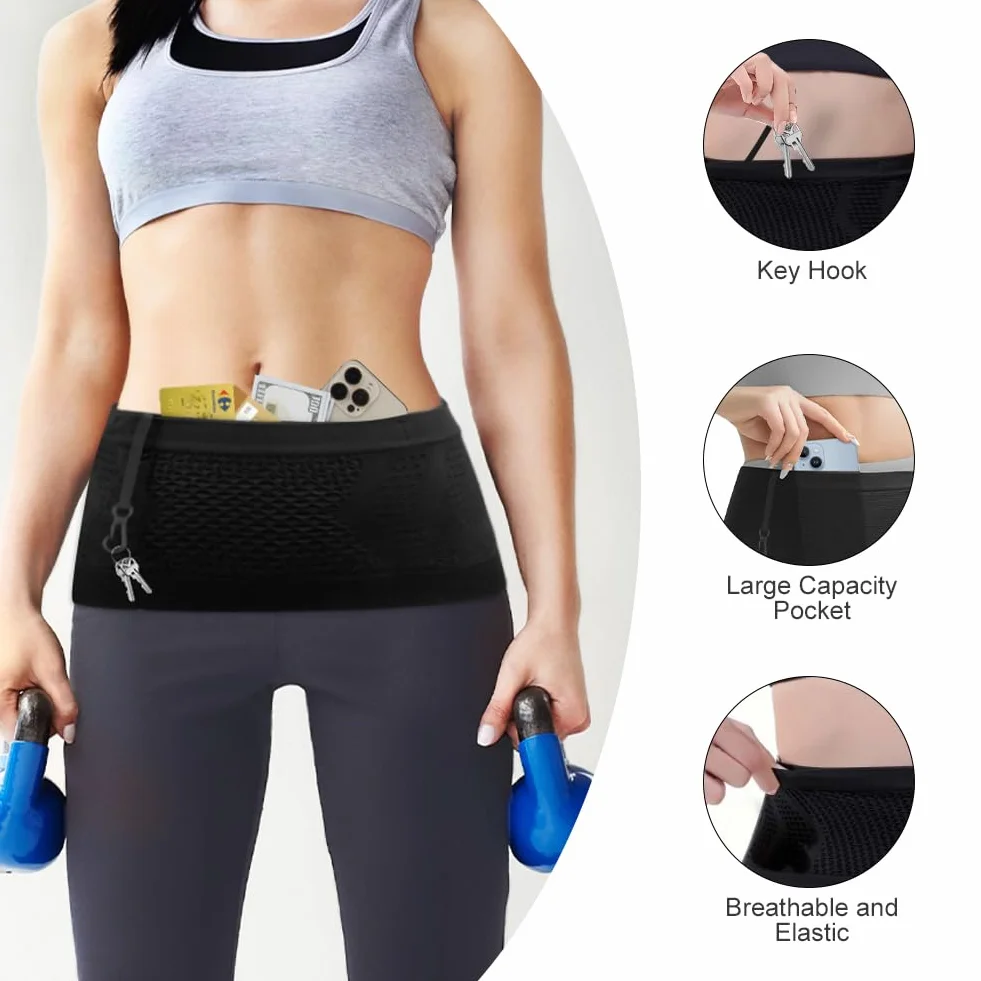 Cintura da Corsa Multifunzionale, Marsupio Multifunzionale in Maglia, Capiente Cintura da Corsa Porta, per Escursioni, Fitness, Viaggi, Corsa, Pocking, Accessori, Cintura Elastica (M)