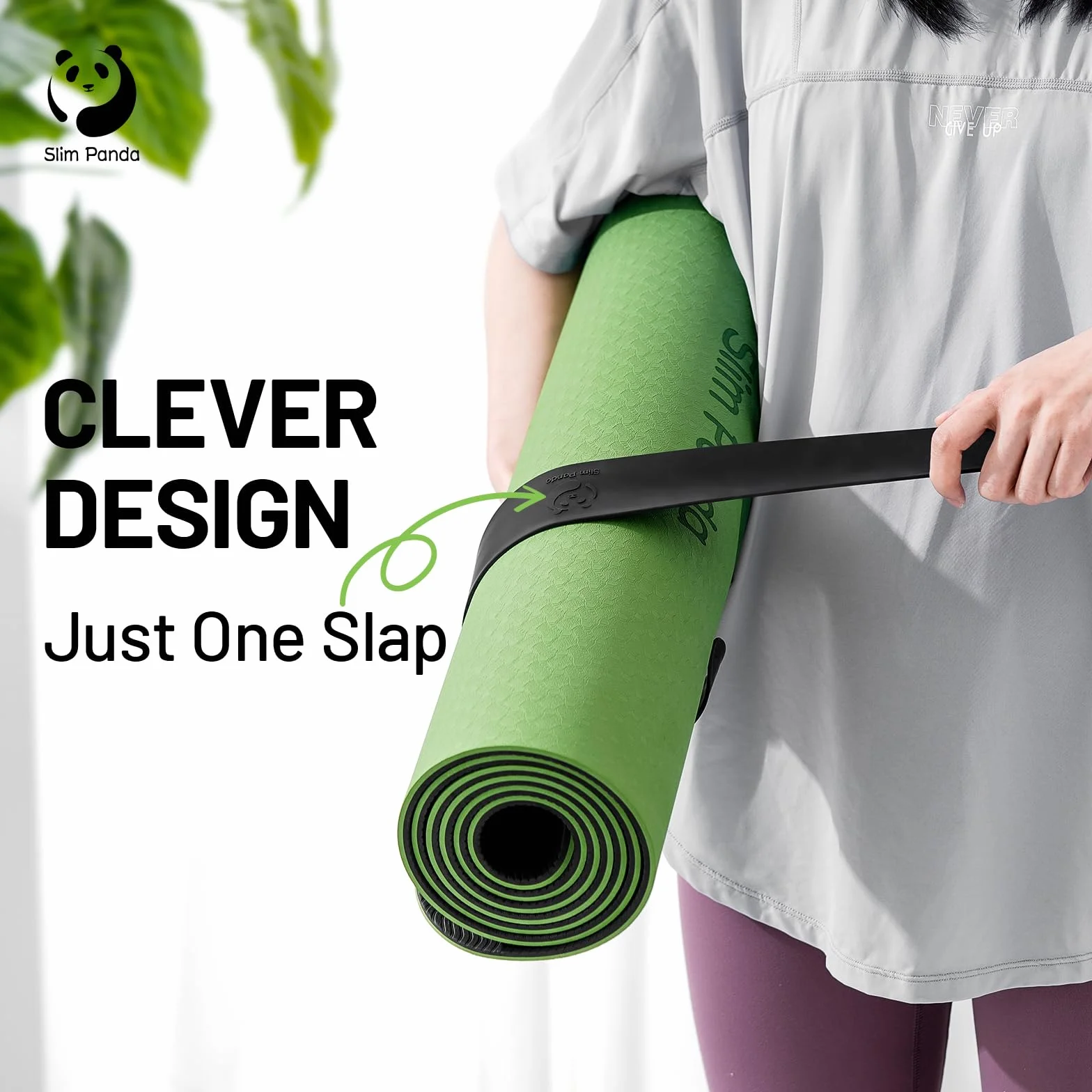 Slim Panda Fascia a Scatto per Tappetino Yoga - Avvolgimento Autoavvolgente in 1 Secondo, Cinghia Porta Materassino per Palestra e Viaggio, Tappetino Non Incluso
