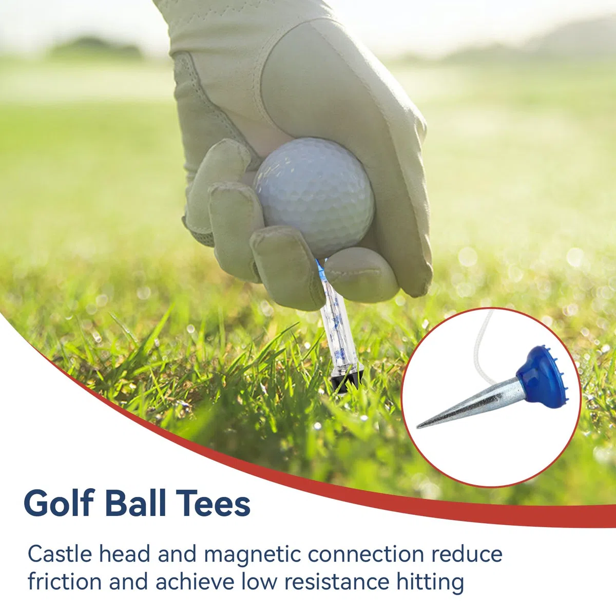 Agatige T-Shirt da Golf con Cordino, 4 Pezzi di Tee da Golf Portatili Primaverili Supporto Magnetico per Campo Pratica e Tappetino da Allenamento