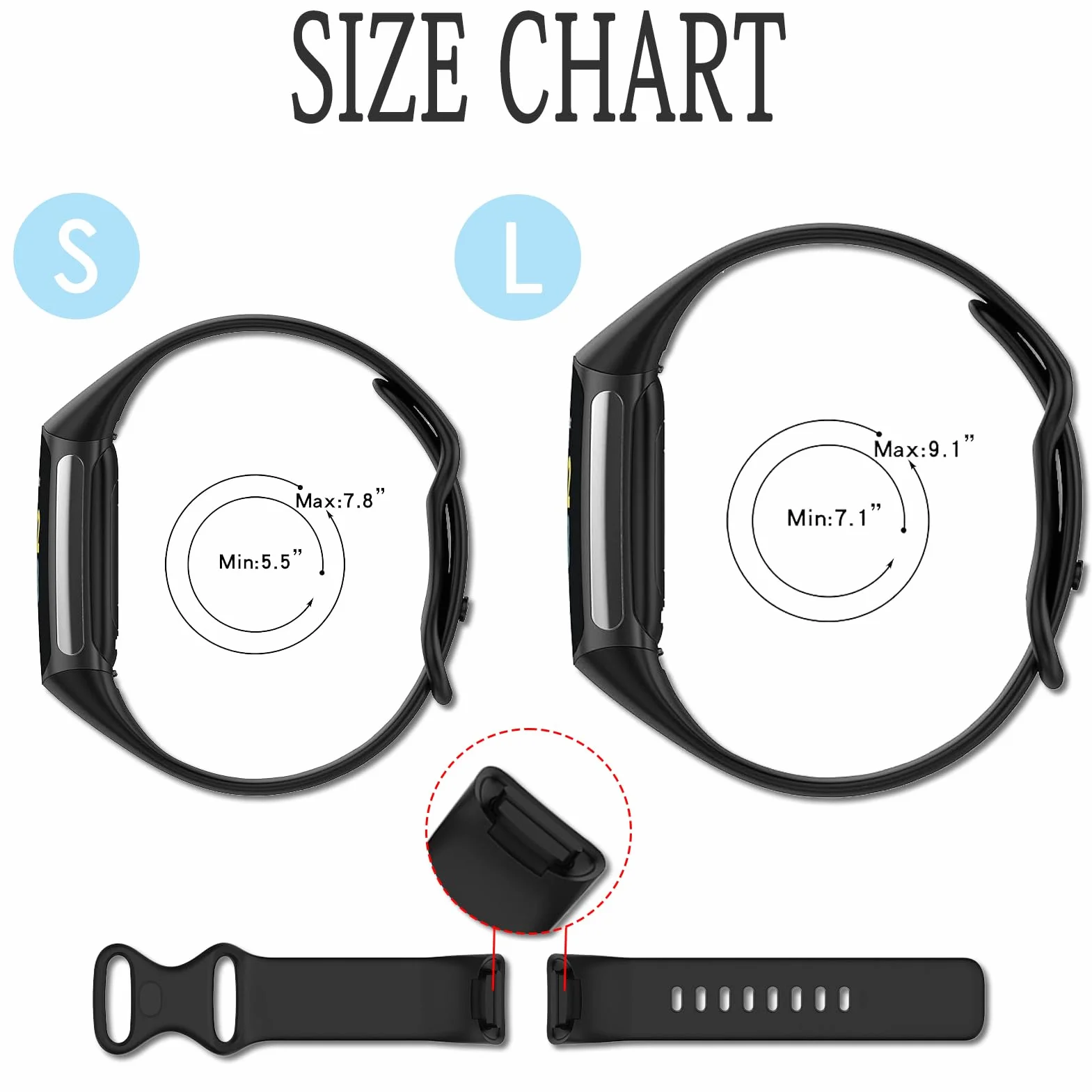 Cinturini Compatibile per Fitbit Charge 5 / Charge 6 Cinturino Donna Uomo Silicone Sport Regolabile Ricambio Braccialetto, Accessory Bracciale, S/L (nessun Tracker)