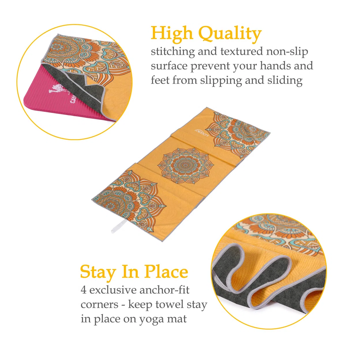 Asciugamano Yoga,Asciugamano Mat con Smart Corner Tasche e Elastico Loop,Antiscivolo Hot Yoga Asciugamano per Bikram,Pilato,Fitness 183x63cm