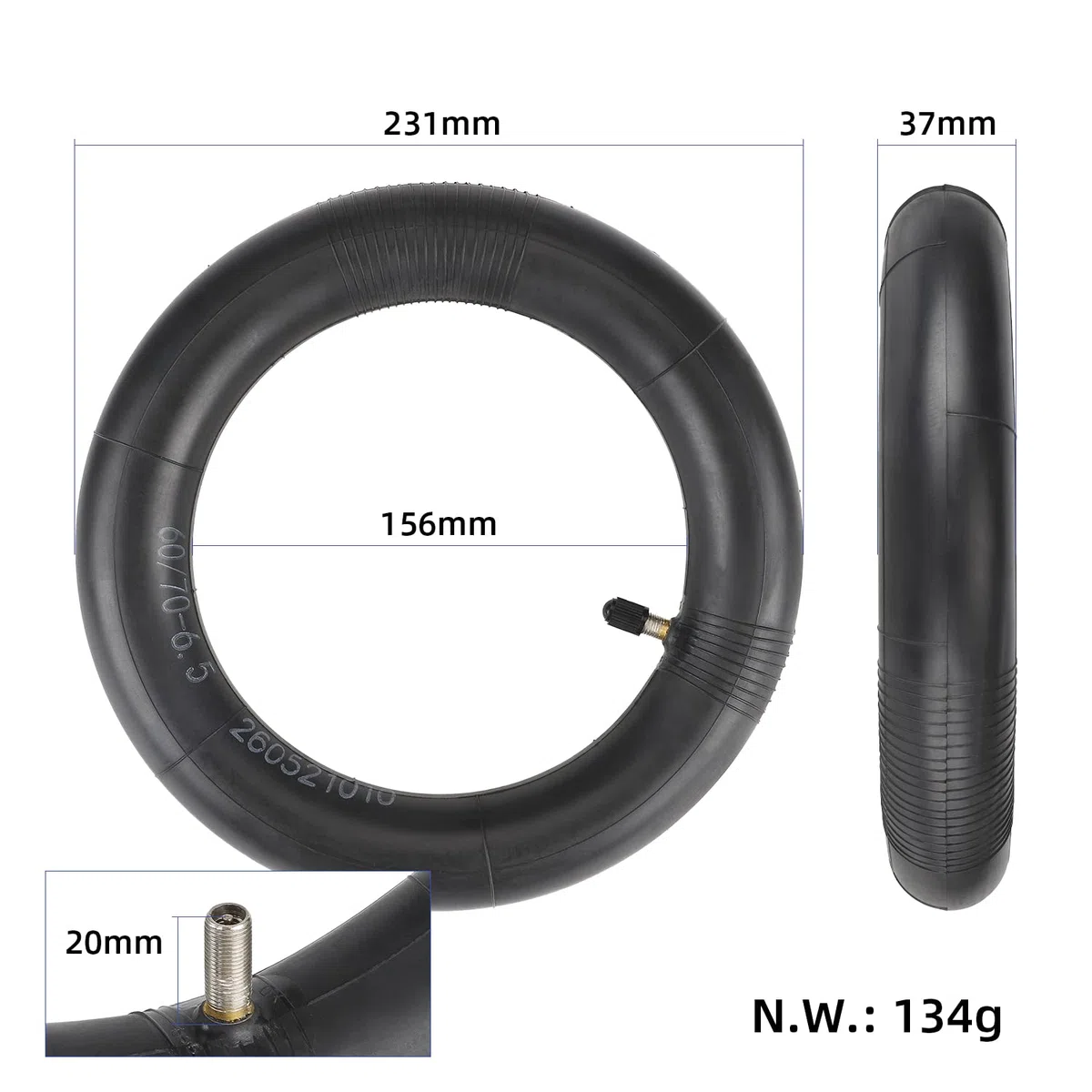 60/70-6,5 Camera d'Aria per Monopattino Elettrico 10 Pollici Pneumatico Doppio Spessore per Segway Ninebot Max G30 Serie Anteriore/Posteriore, Resistente a Forature e Abrasioni (1 Pezzo)