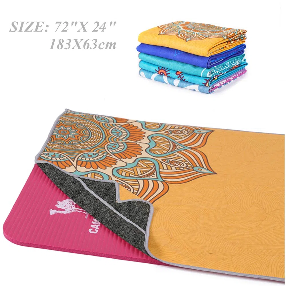 Asciugamano Yoga,Asciugamano Mat con Smart Corner Tasche e Elastico Loop,Antiscivolo Hot Yoga Asciugamano per Bikram,Pilato,Fitness 183x63cm