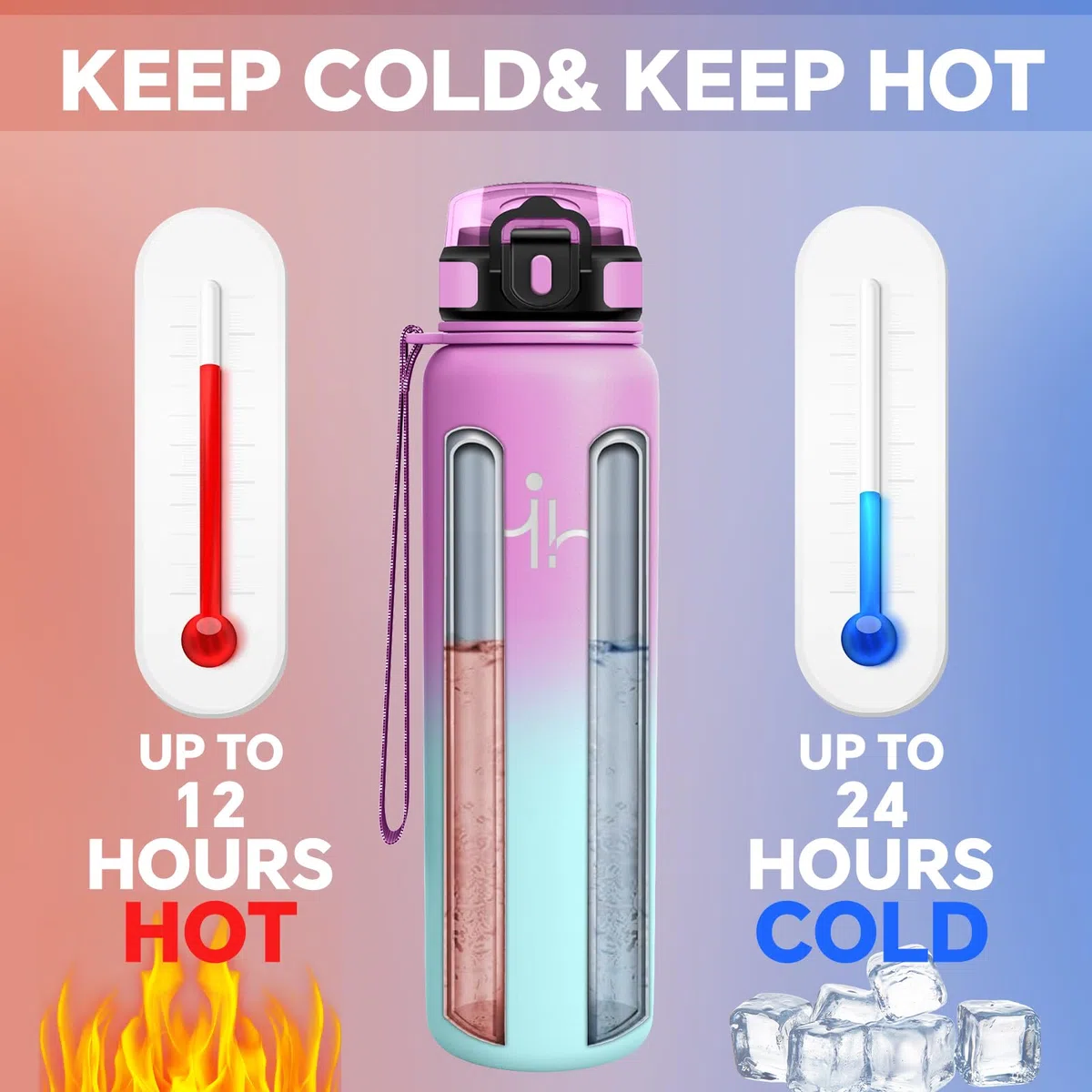 Bottiglia Termica 1 litro - Bottiglia Termica Senza Perdite - Borracce Termiche Con Cannuccia - Mantiene Caldo per 12 Ore/Freddo 24 Ore, Borracce Termiche per Fitness, Campeggio, Trekking