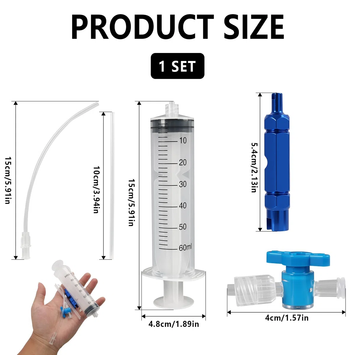Kit di Riparazione Pneumatici per Bici Senza Camera d'Aria, Siringa da 60ml Strumento di Rimozione Valvola Presta, Iniettore di Sigillante Tubeless, Compatibile per Valvole Schrader e Presta