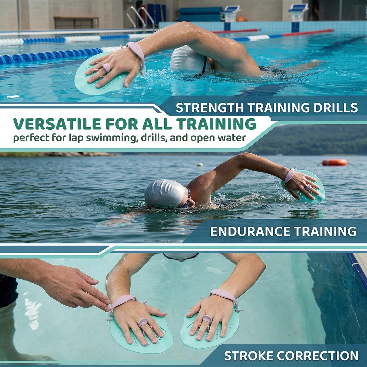 Palette Nuoto Piscina, 1 Coppia di Mano Paddles Nuoto, Swimmpaddel Adulti, Accessori per l'Allenamento