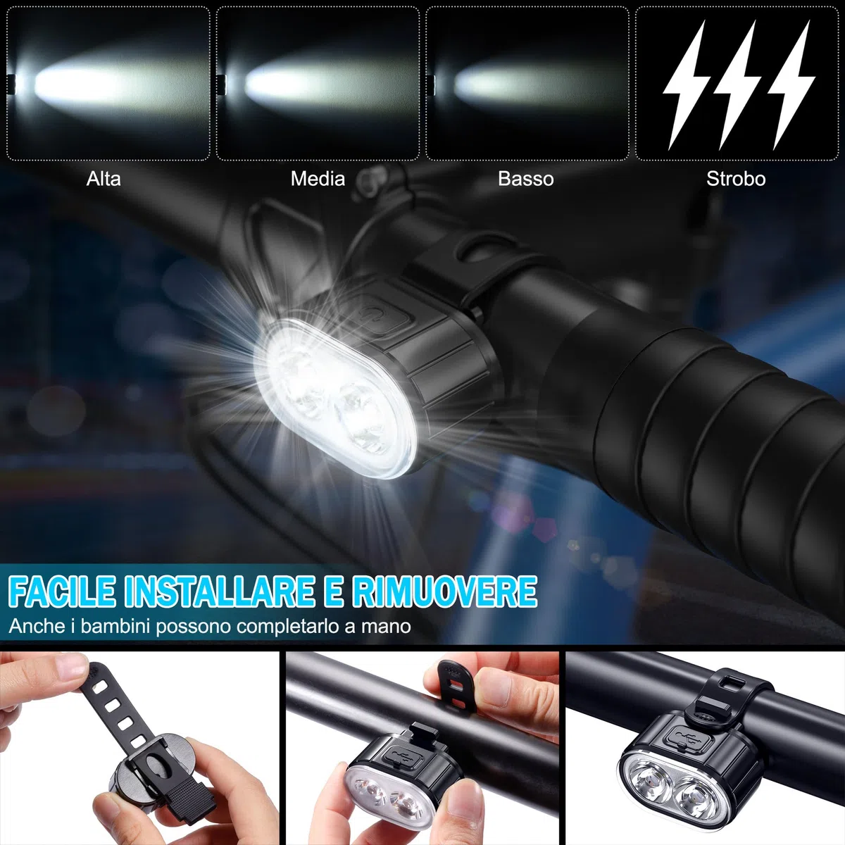 Luci Bicicletta Kit, Luci Anteriore e Posteriore per Bicicletta a LED, USB Ricaricabile IPX5 Impermeabili 4+6 Modalità,Disponibile per Uomini Donne, Bambini e Biciclette da Montagna e da Strada.