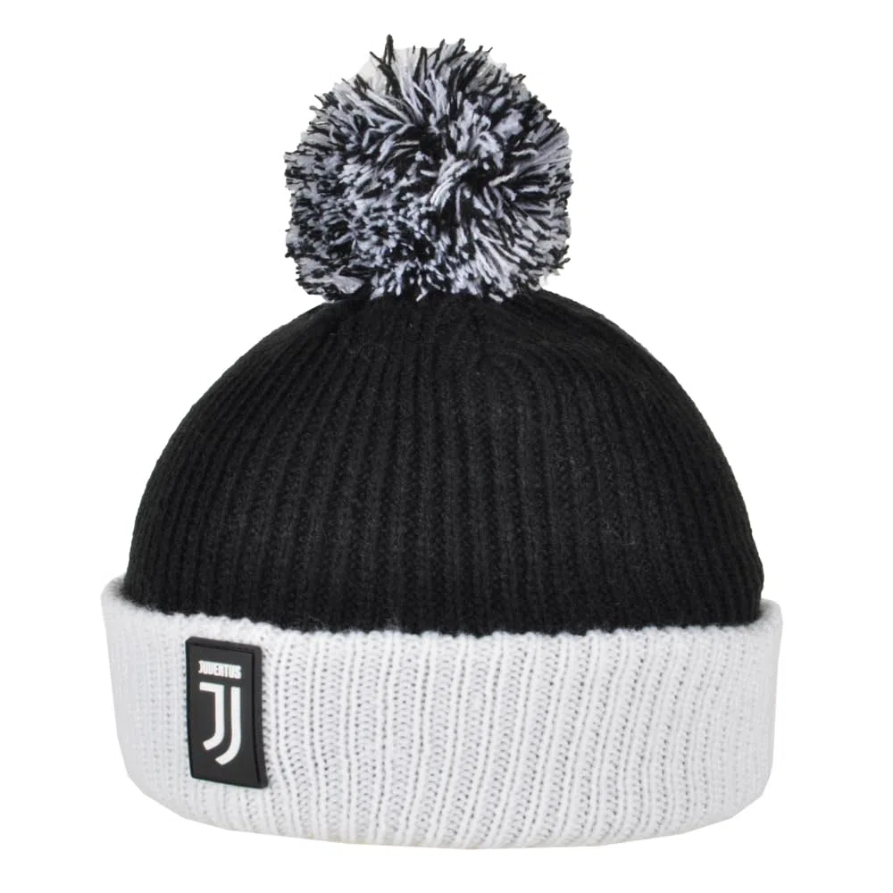 Cappello Ponpon Bicolore con Logo Juventus Applicato in Gomma. Prodotto Ufficiale Juventus 131413