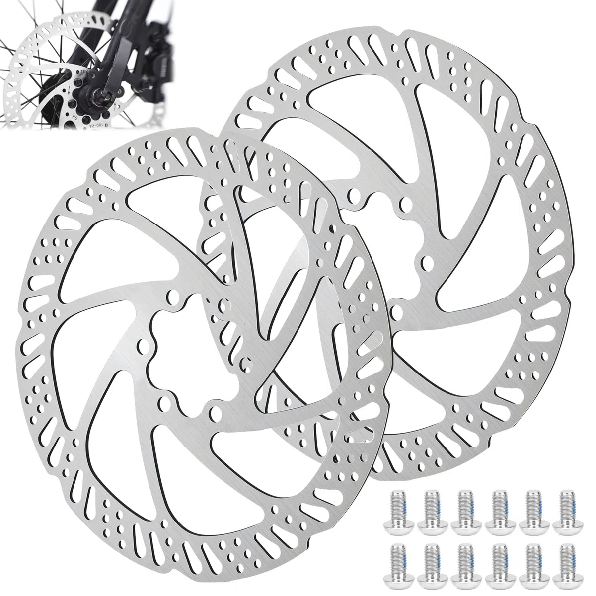 Set di 2 Disco Freno Rotore, 160mm Rotori Freno Disco Per Bicicletta, 6 Fori, in Acciaio Inox, con 12 Viti, per la Maggior Parte della Mountain Bike e Bici da Strada, Distanza Relativa Tra i Fori 44mm
