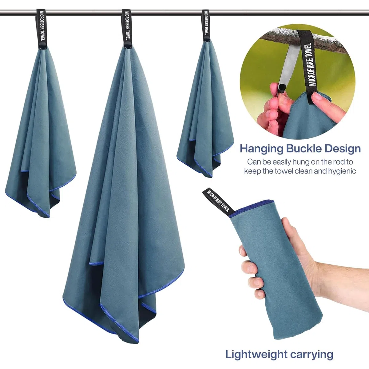 MOYKSRR Asciugamano Microfibra, Asciugamano in Microfibra 3 Set | 180x80cm+100x50cm+70x40cm, Asciugamani Palestra, Asciugamani in Asciugatura Rapida per Viaggi, Spiaggia, Yoga, Sauna(Mare Blu)