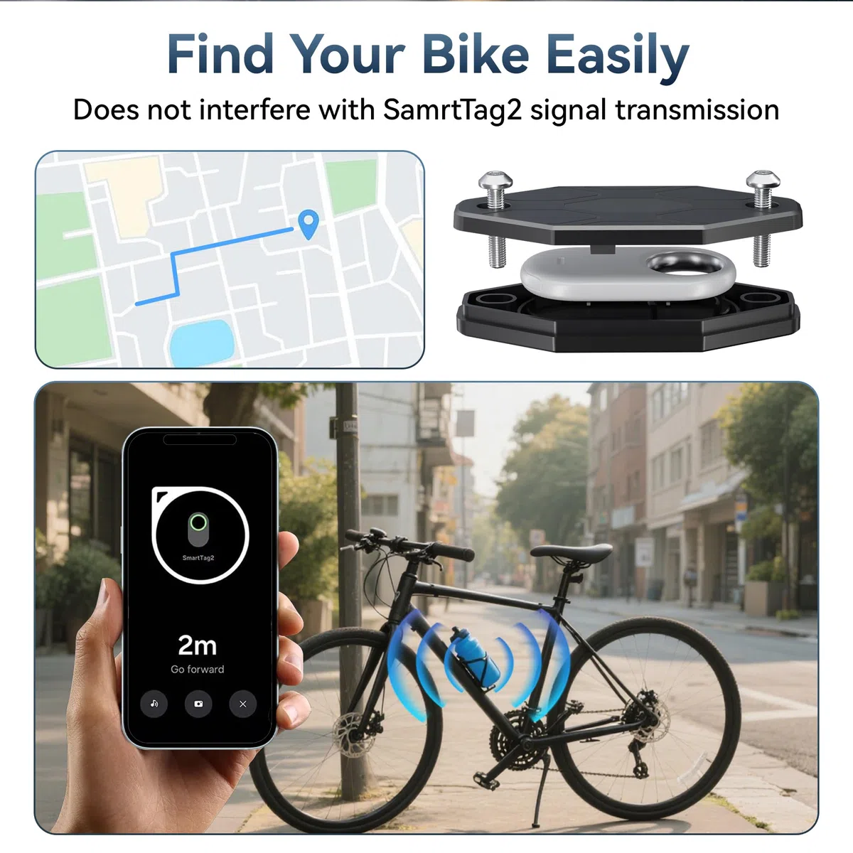 Supporto per bicicletta SmartTag2, nascosto sotto il portabottiglie con viti di sicurezza, impermeabile e antifurto, per Samsung Galaxy Smart Tag2, con attrezzi inclusi