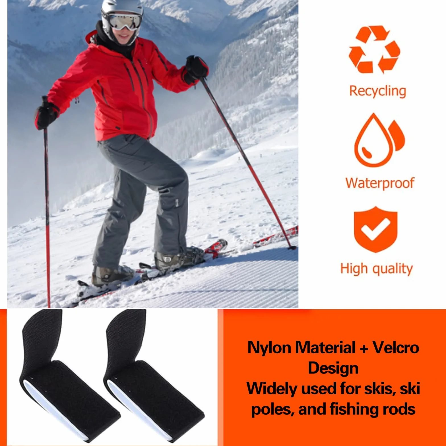Ski Tracolla Regolabile Ski Straps Cinghia da Sci in Nylon Poliestere Ski Tracolla per Snowboard Sci Cinghie Porta Sci Fascette da sci Cinghie Spallacci per Trasporto Sci Cinghie, 5 x 45 cm, 2 Pezzi