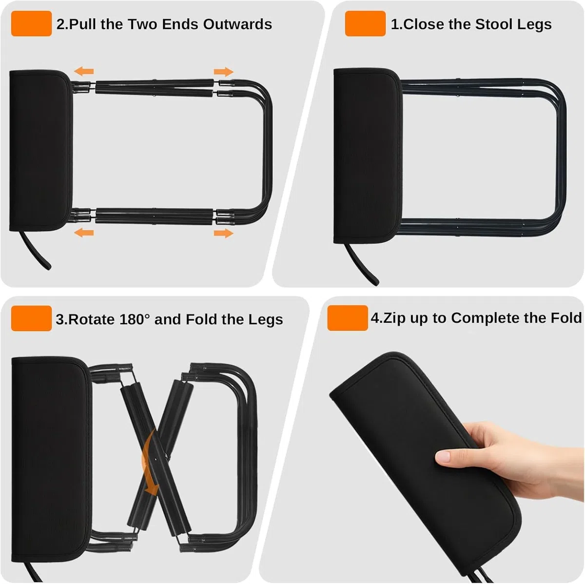 Sgabello Pieghevole Portatile, Sedia Pieghevole Campeggio, Leggero, Sedia Portatile in acciaio con Borsa di Stoccaggio per Attività All'aperto,Pesca,Barbecue,Viaggi,Massimo 180KG (Nero)