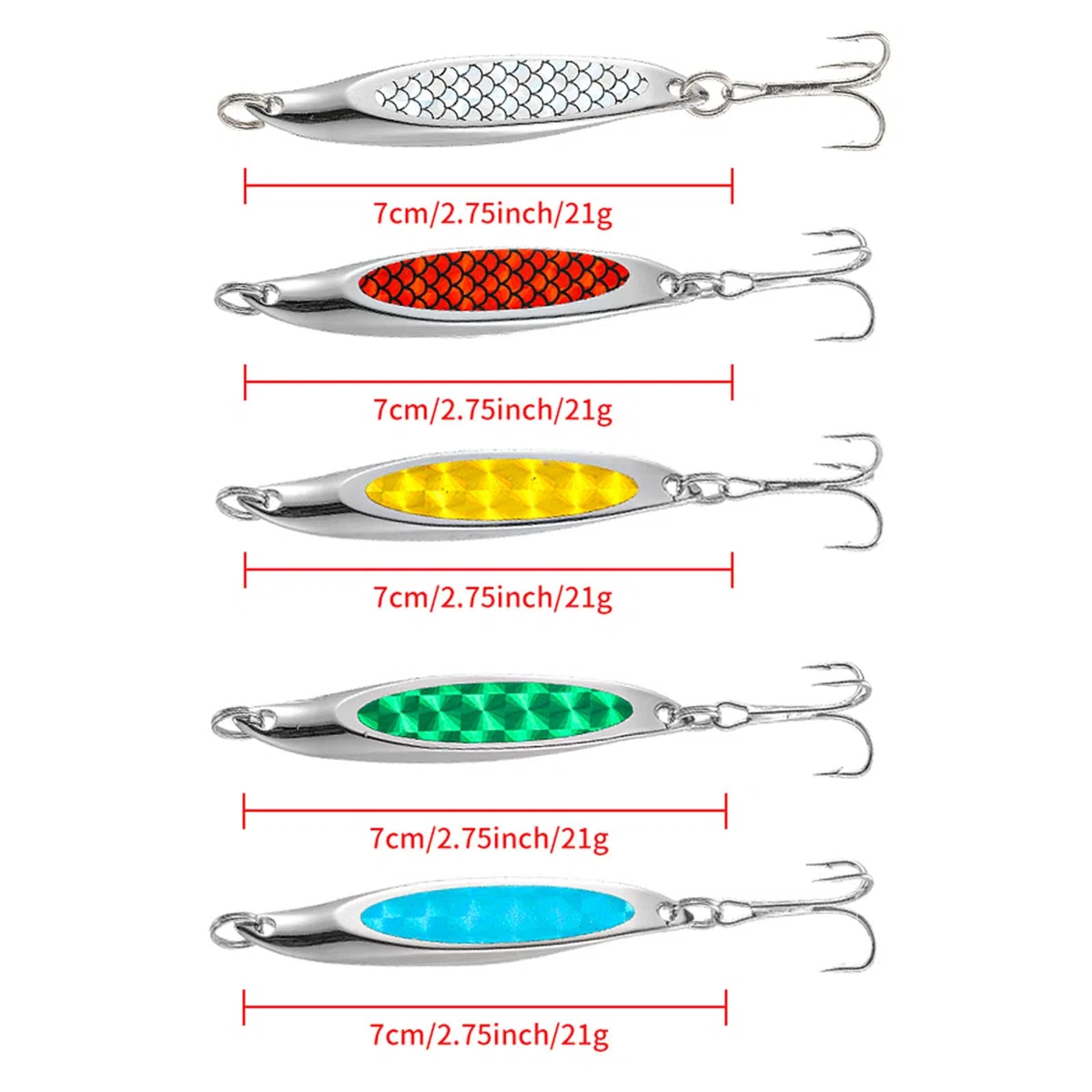 5pcs dexter cuneo esche da pesca mare trota esche fetta di metallo cucchiaio ami tripli sgombro paillettes spinner esche dure pesca in mare filatori luccio esche