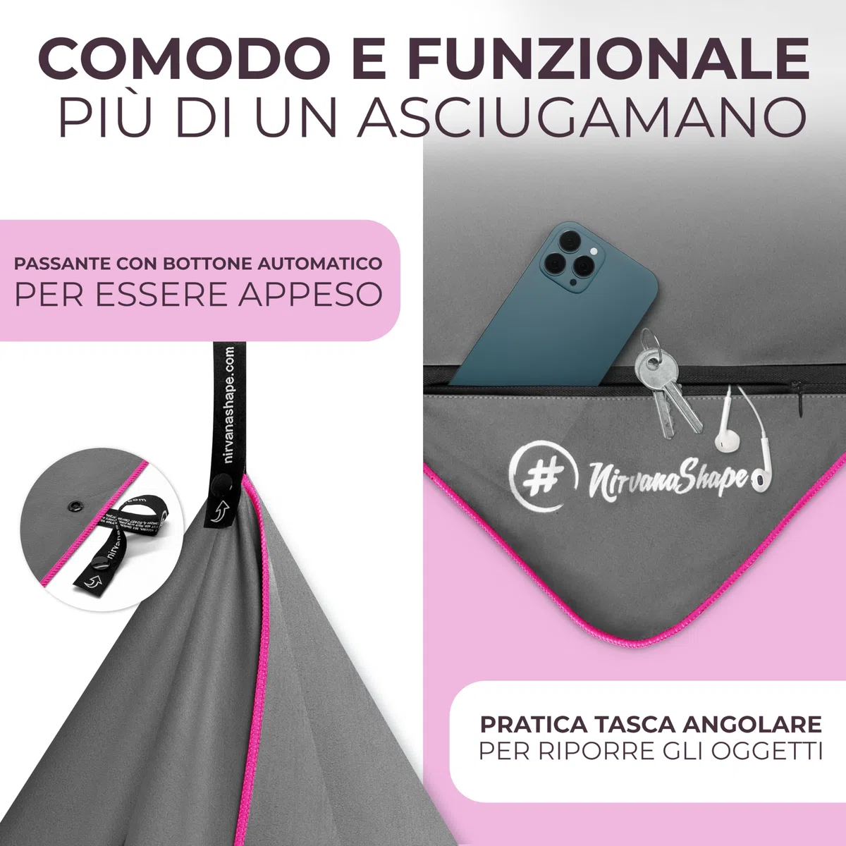 NirvanaShape Asciugamano in microfibra, asciugamani in microfibra da bagno, da viaggio, da spiaggia e per lo sport (palestra, spiaggia), M 120 x 60 cm