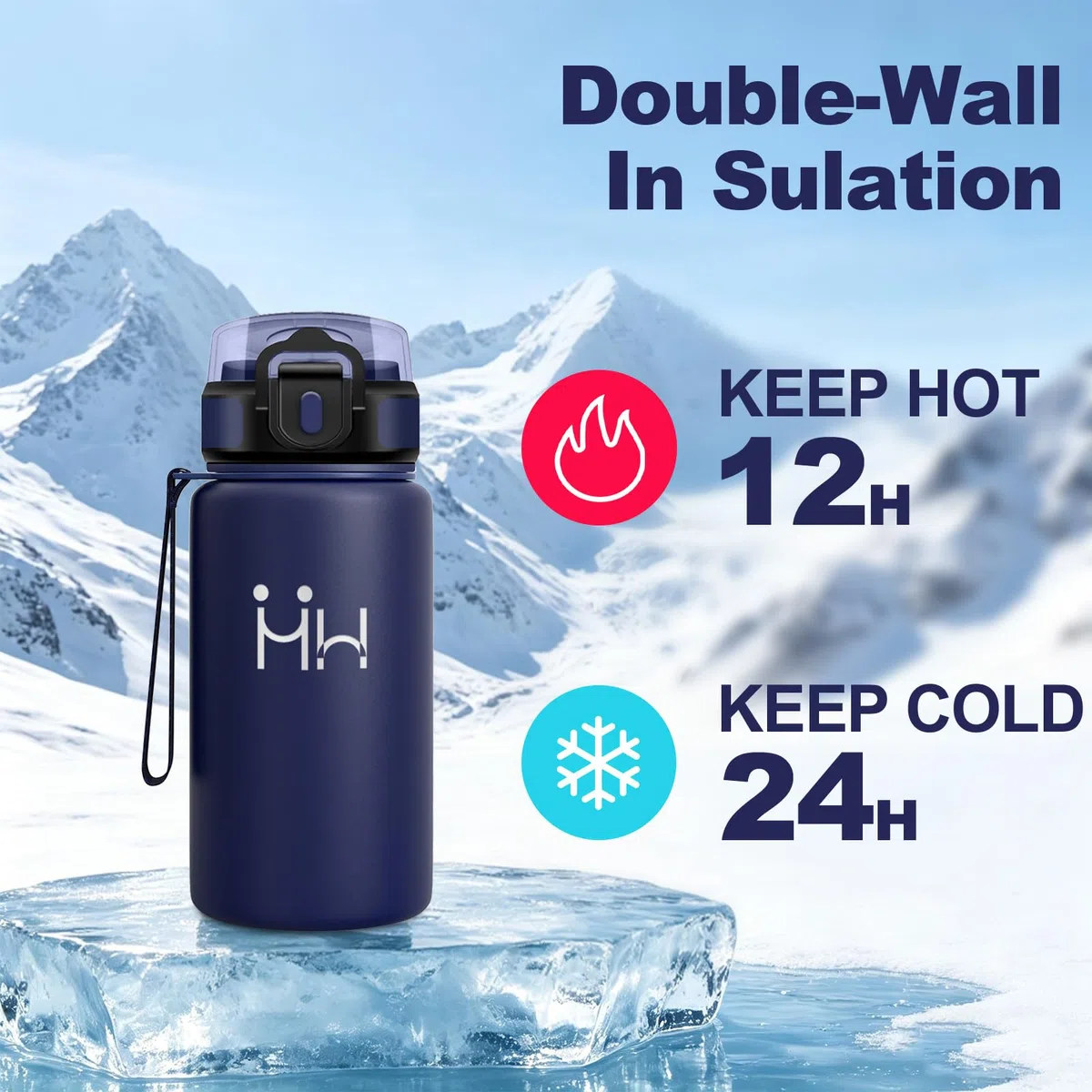 Motswedi Borraccia Termica 500 ml, con Cannuccia, Borraccia Acciaio Inox, per Bevande Calde e Freddo, Borracce Termiche, per Bici, Campeggio, Sport, Palestra, Blu scuro