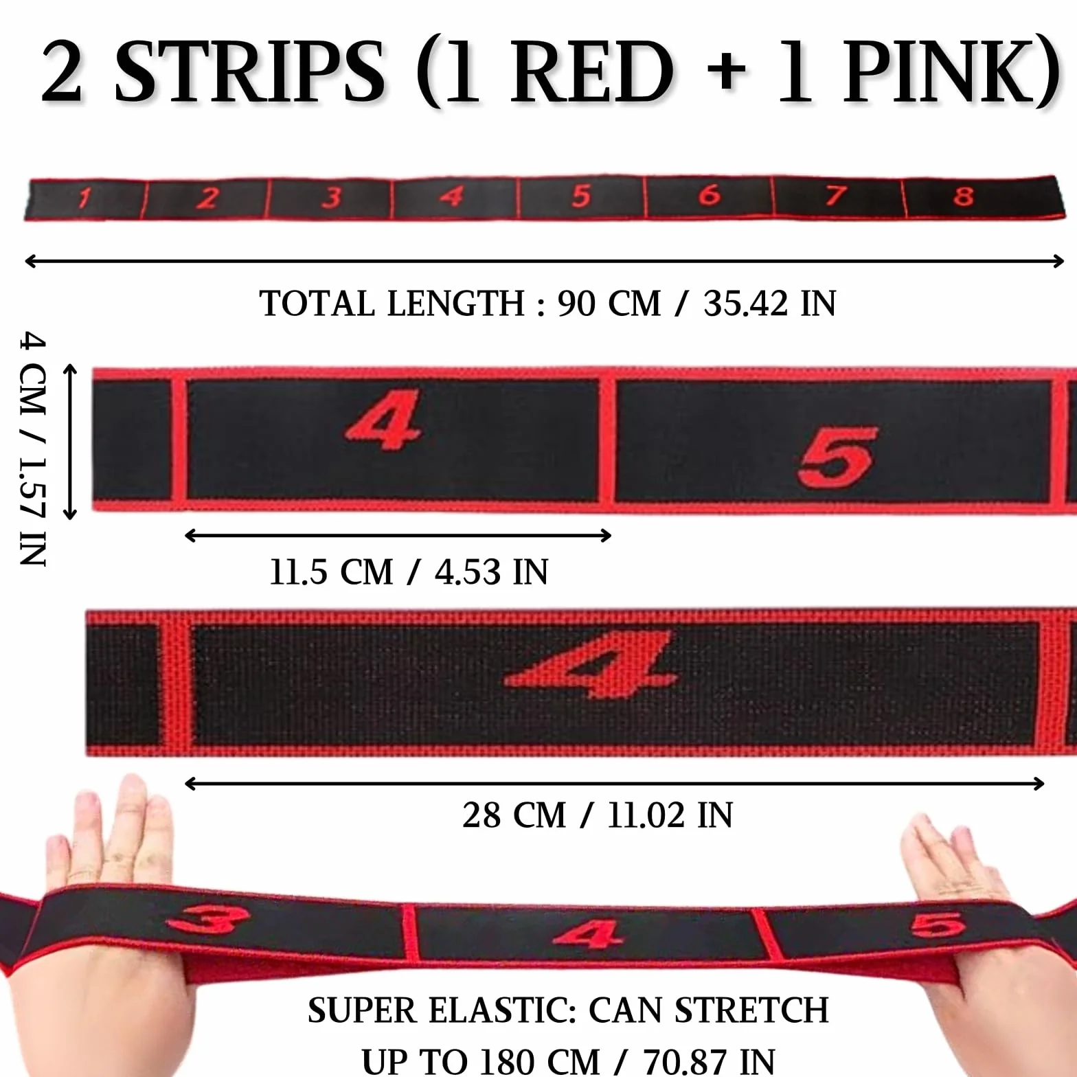 KEYRI Fascia elastica per yoga, 2 pezzi, fascia elastica di resistenza, fascia elastica per fitness, con 8 fibbie, per bambini e adulti Pilates Fitness Ginnastica