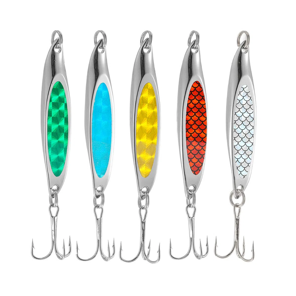 5pcs dexter cuneo esche da pesca mare trota esche fetta di metallo cucchiaio ami tripli sgombro paillettes spinner esche dure pesca in mare filatori luccio esche