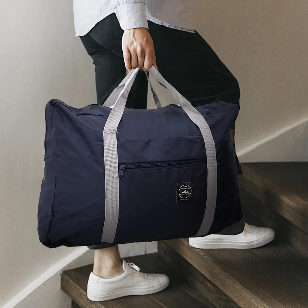 Borsone da Viaggio Pieghevole, Borse Viaggio Leggere E Impermeabili Adatte per Sport Pernottamento Vacanze Shopping Fine Settimana Gite Palestra (Navy)