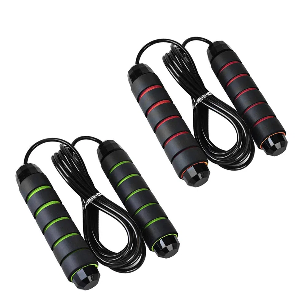 2 Corde per Saltare, Lunghezza Regolabile Corda per Saltare con Cavo in Acciaio Rivestito in PVC Senza Grovigli, Corda per Saltare Brucia Grassi (Rosso e Verde)
