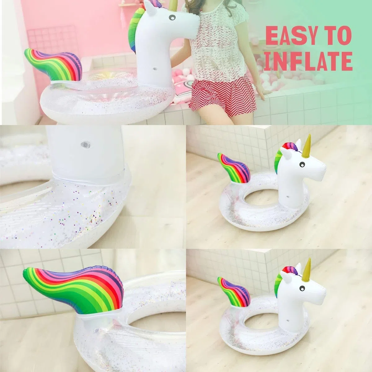 Unicorno Gonfiabile Piscina, Gonfiabile Anello per il Nuoto, PVC Anello per il Nuoto, Anello da Nuoto, per Piscina per Beach Party Feste (I)