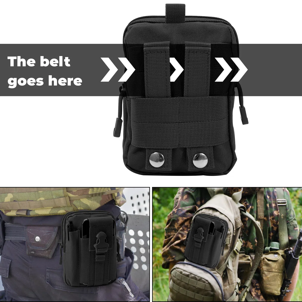 Marsupio Tattico Molle EDC Compatto Borsa Da Cintura Multiuso Marsupi Sportivo Esterno Per Escursionismo Campeggio Ciclismo Corsa Pesca, Nero