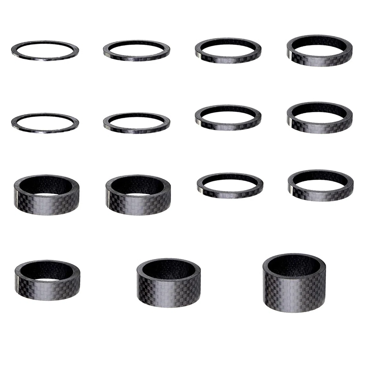 Set di 15 distanziatori per bicicletta, 7 misure, in fibra di carbonio, per bici da strada, distanziatori per bicicletta, 1 mm/2 mm/3 mm/5 mm/10 mm/15 mm/20 mm