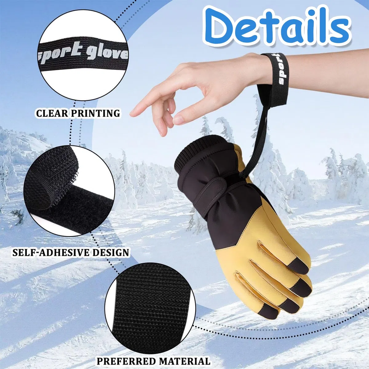 Cinghie per Guanti da Sci Regolabili 6 Pezzi in Nylon e Poliestere Elasticizzato 25,4cm x 2,5cm Nere con Cinturino a Strappo per Escursioni, Sci, Snowboard, Sport Invernali