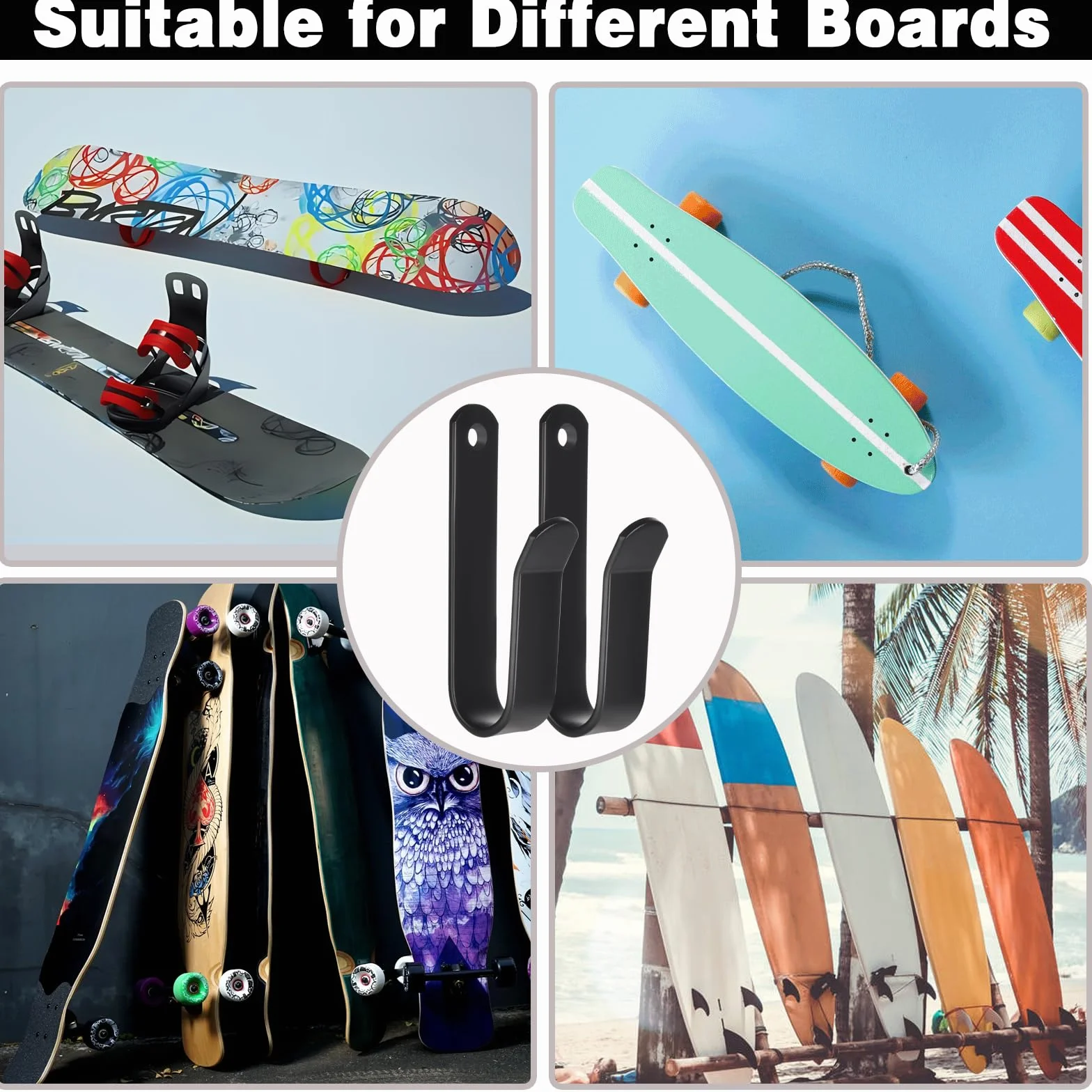 Supporto da Parete per Snowboard, Appendiabiti da Parete per Snowboard, Espositore Snowboard Wall Mount per Camera da Camera, Garage