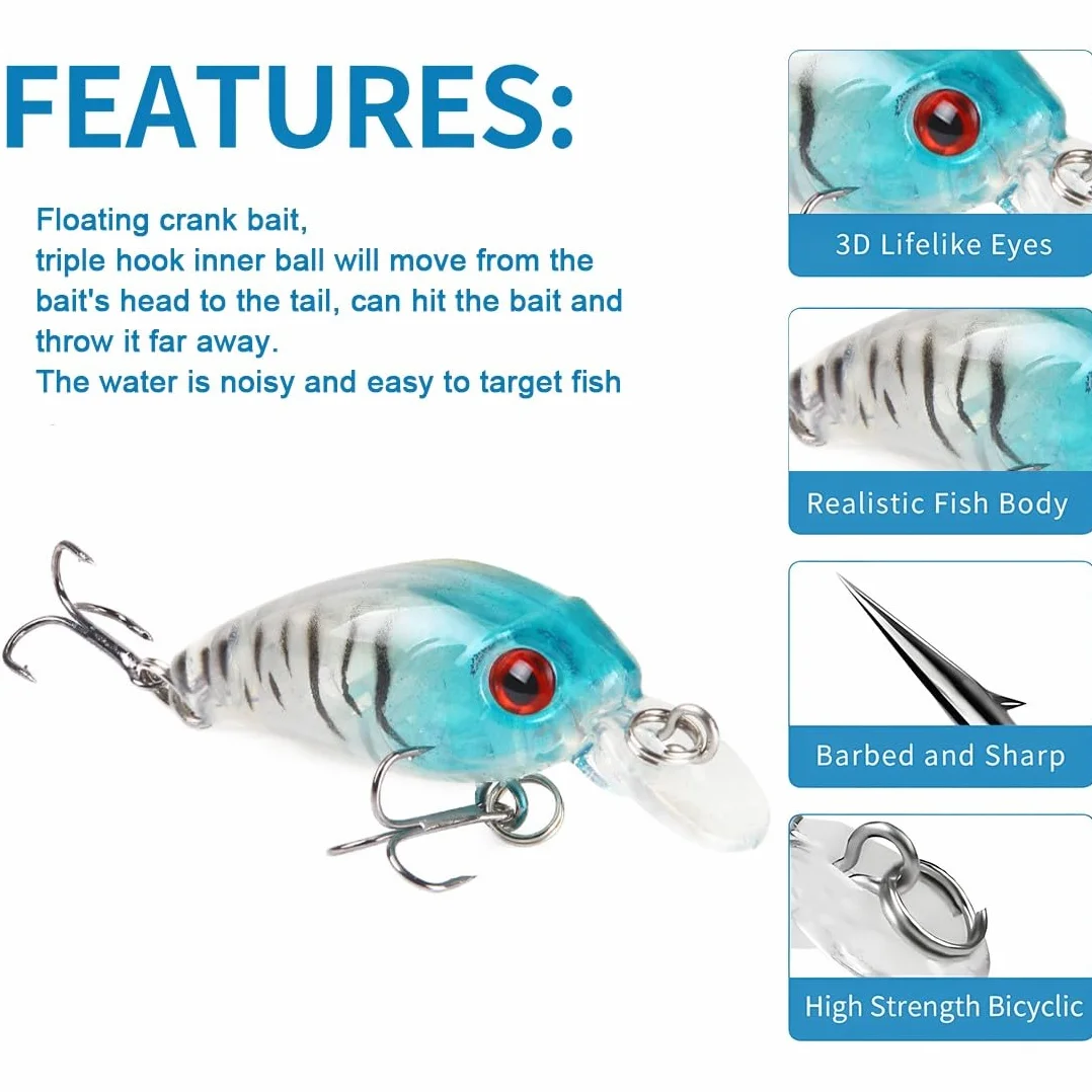8 Pezzi esche artificiali, Esche galleggianti da pesca, Artificiali Spinning Esche Artificiali, esca pesce persico, per acqua salata, trota, salmone, pesca persico, simulazione di esche false