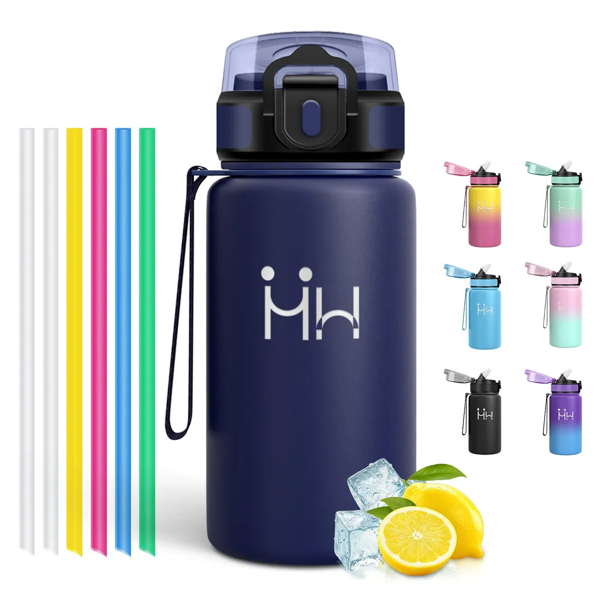 Motswedi Borraccia Termica 500 ml, con Cannuccia, Borraccia Acciaio Inox, per Bevande Calde e Freddo, Borracce Termiche, per Bici, Campeggio, Sport, Palestra, Blu scuro