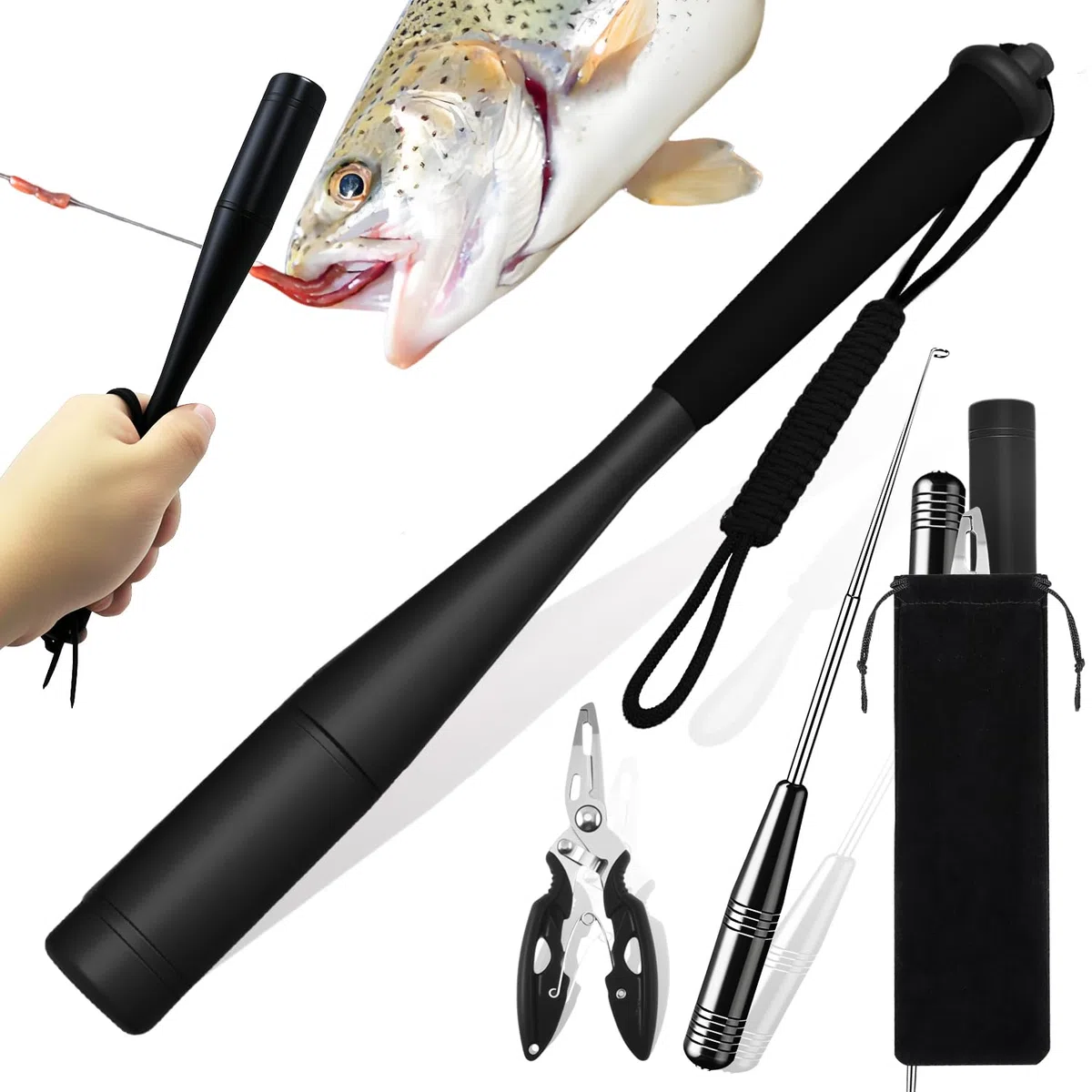 Pesca Accessori Set 3PCS Ammazza Pesci in Alluminio Bastone per Pescare Mazza da Pesca in Alluminio Slamatore Pesca Fishing Tool Set