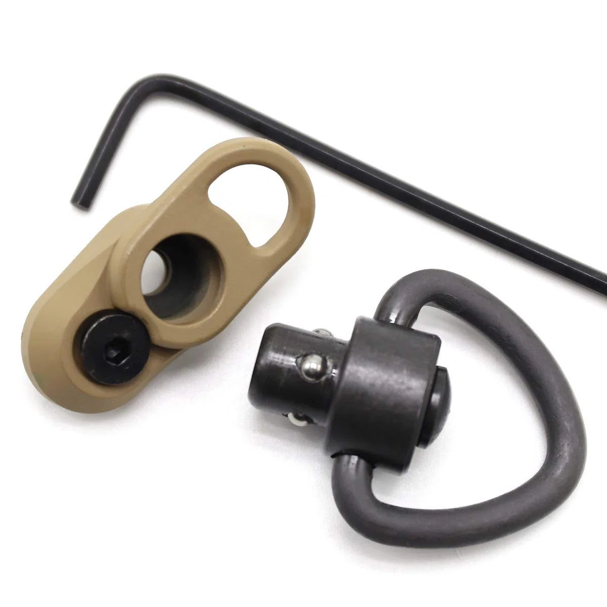 Trirock Keymod Sling Swivel Heart-shape loop with Push Button TAN/FDE QD base & Sling Mount with a Hole for Snap Clip Hook Spring