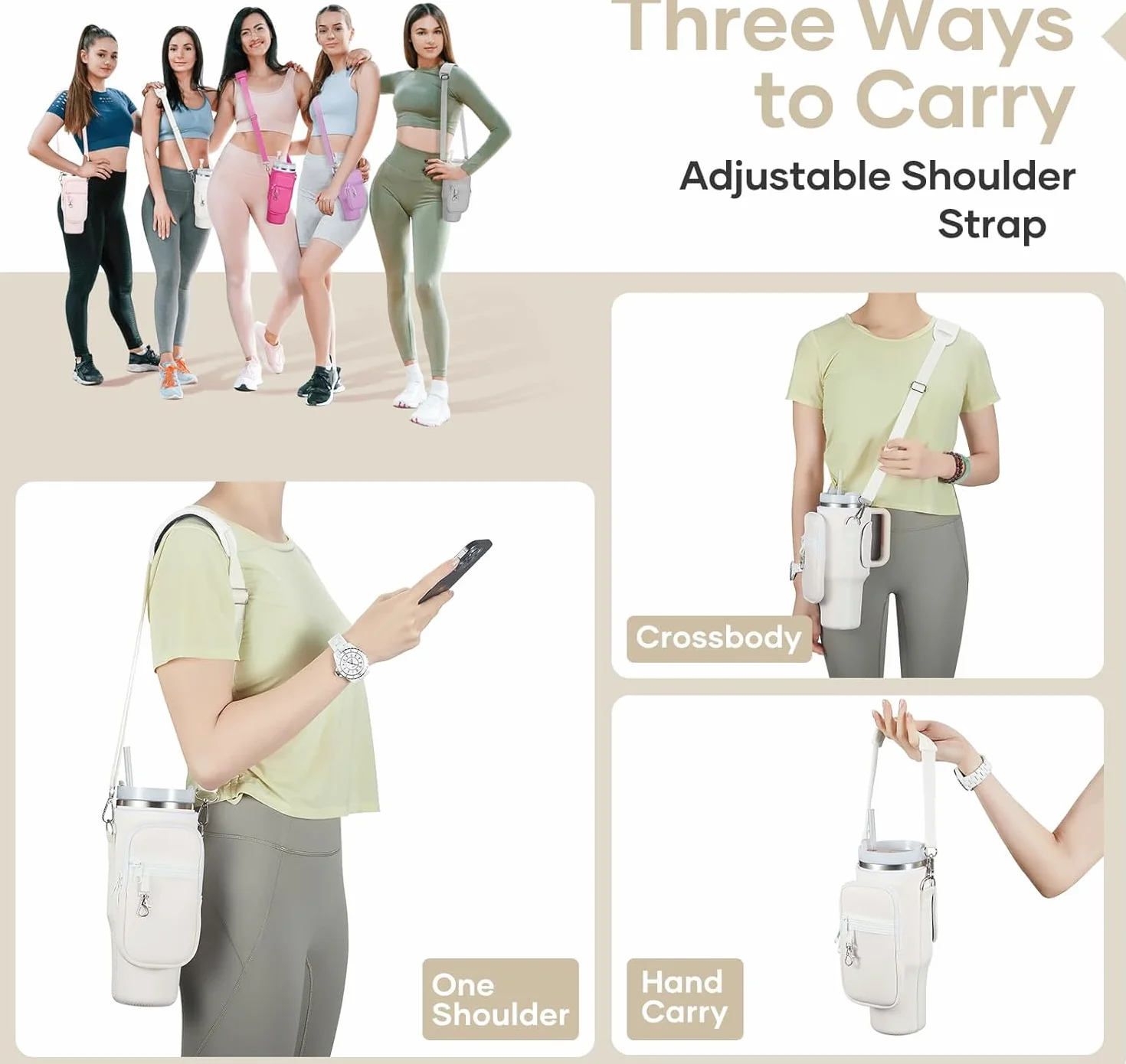Borsa per Stanley Cup 1,2 l/40 oz Stanley Cup, borsa per l'acqua con scomparto per cellulare, moschettone e tracolla regolabile, per viaggi, escursioni, corsa, ciclismo
