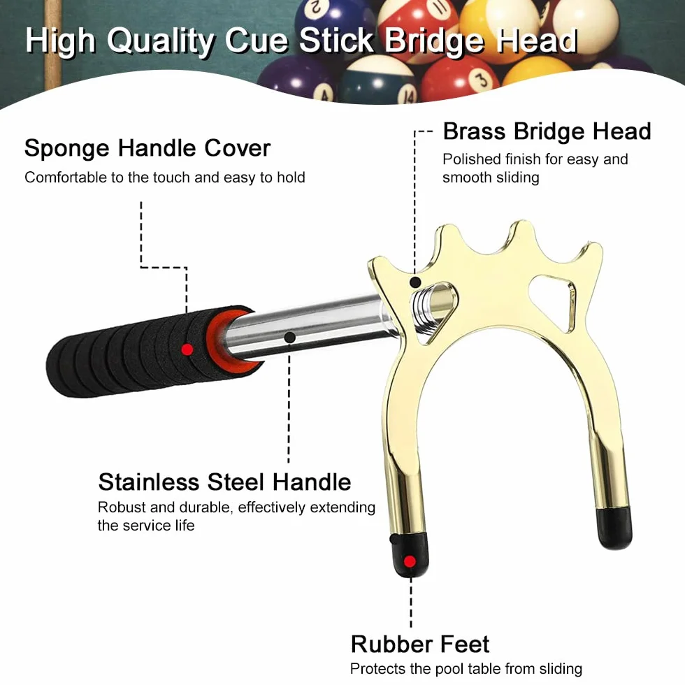 Bastone Retrattile da Biliardo con 1 Ponte Stecca da Biliardo a Forma di Croce, Ponte per Stecca da Biliardo Estensibile 35-150cm Accessorio per Stecca da Biliardo e Tavolo da Biliardo