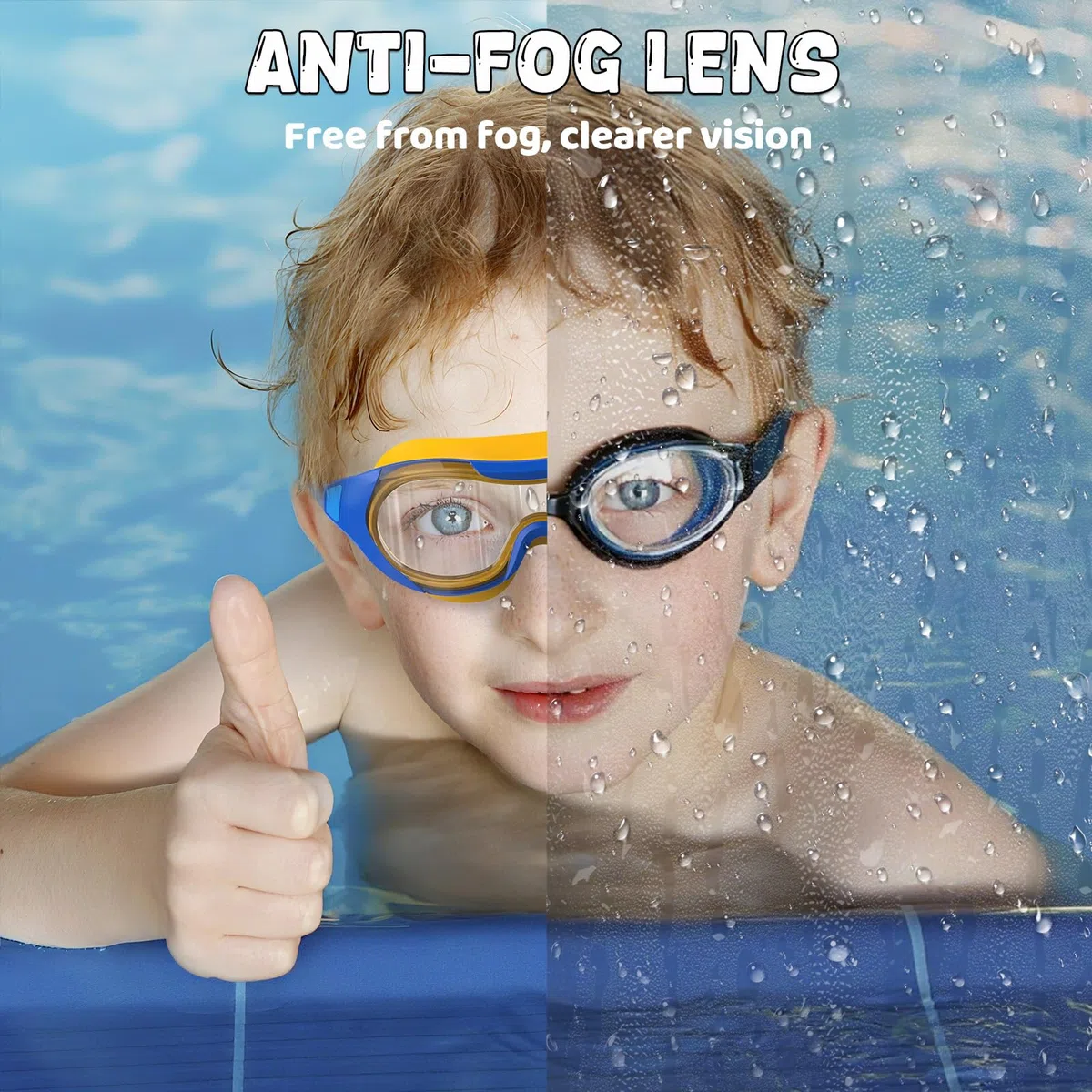 Occhialini Nuoto Bambini, Antiappannamento & UV, Ampià Visuale, Regolazione Rapida, Sigillo in Silicone, Occhialini Piscina Unisex 3-14 Anni