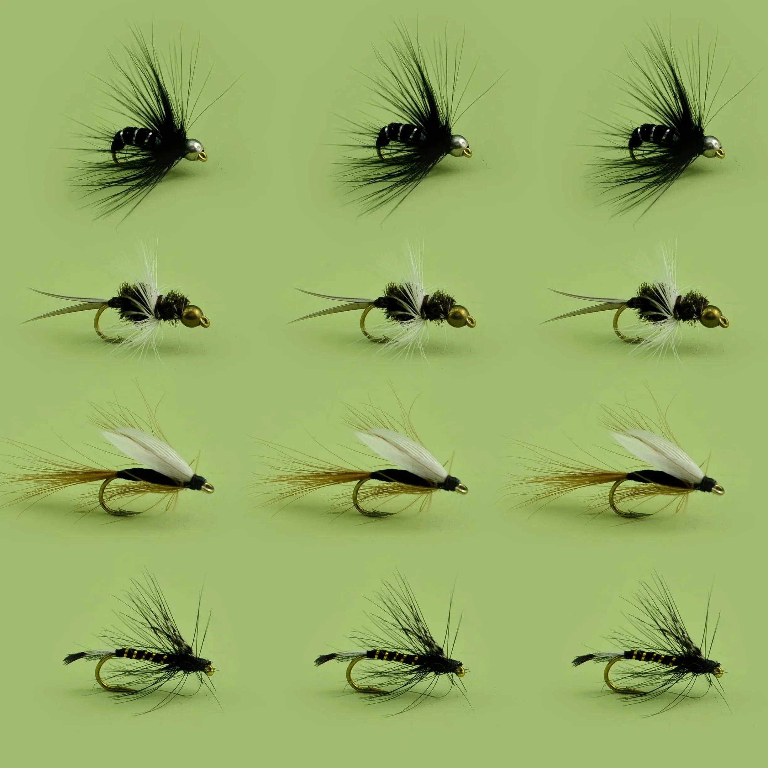 Kit per pesca a mosca, mosca secca, mosca umida, 12 pezzi