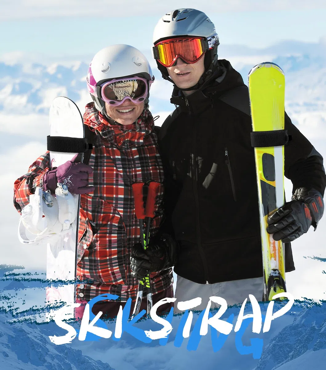 RIVIEVAL 2 Pezzi di Cinghie per Sci - Fascette per Il Trasporto di Sci Regolabili con Cuscinetti protettivi Antiscivolo | per Trasporto di Sci/Snowboard/Bastoncini | Imbottitura in Eva (Nero)
