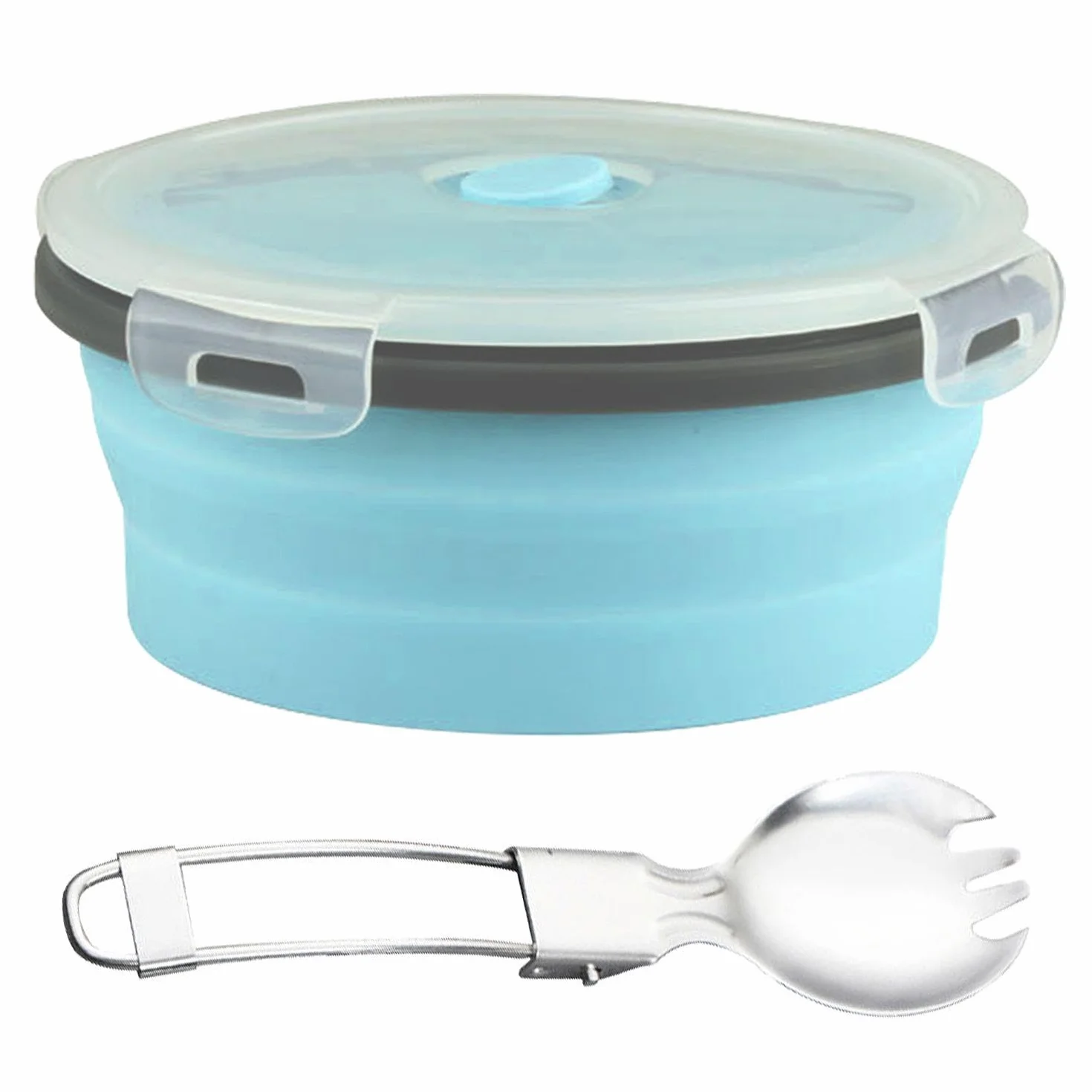 Ciotola Pieghevole Da 1 Pezzo, 1200 Ml, Silicone Riutilizzabile, Ciotola Campeggio Coperchio, Portatile Pranzo Rotonda, Stoviglie Pratiche