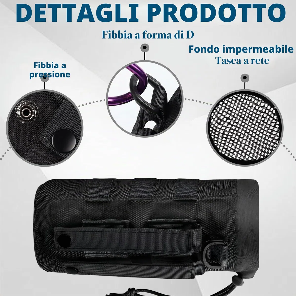 1000D Nylon Borsa per Borraccia Molle Militare Tattico a Prova di Perdite Porta Borraccia Zaino Tattico Portaborraccia,per Escursioni,Bicicletta,Sport All'Aria Aperta(Nero)