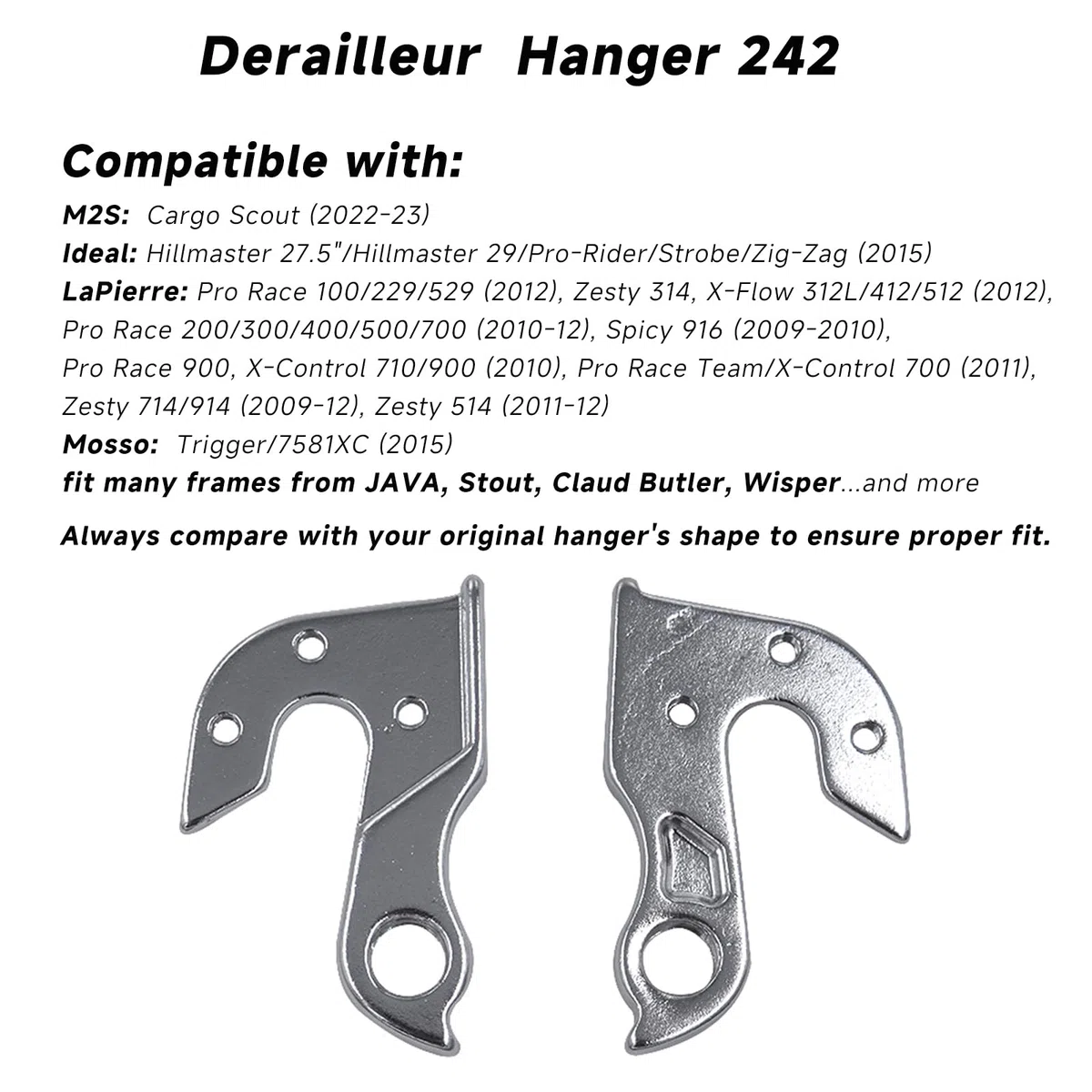 Forcellino deragliatore 242 compatibile con Lapierre Zesty X Control Pro Race, M2S, Mosso, Claud Butler, Ideal, Wisper, Dropout 632 – Lega di alluminio