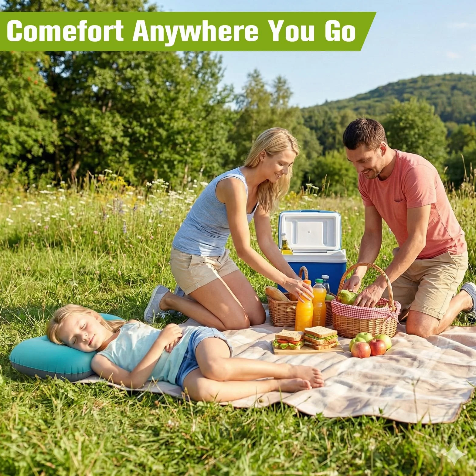 Cuscino da Campeggio Leggero e Compatto, Gonfiabile Mare e Cuscino Spiaggia da Viaggio con Supporto Ergonomico, Campeggio Accessori, Accessori Viaggio e Trekking (Turchese)