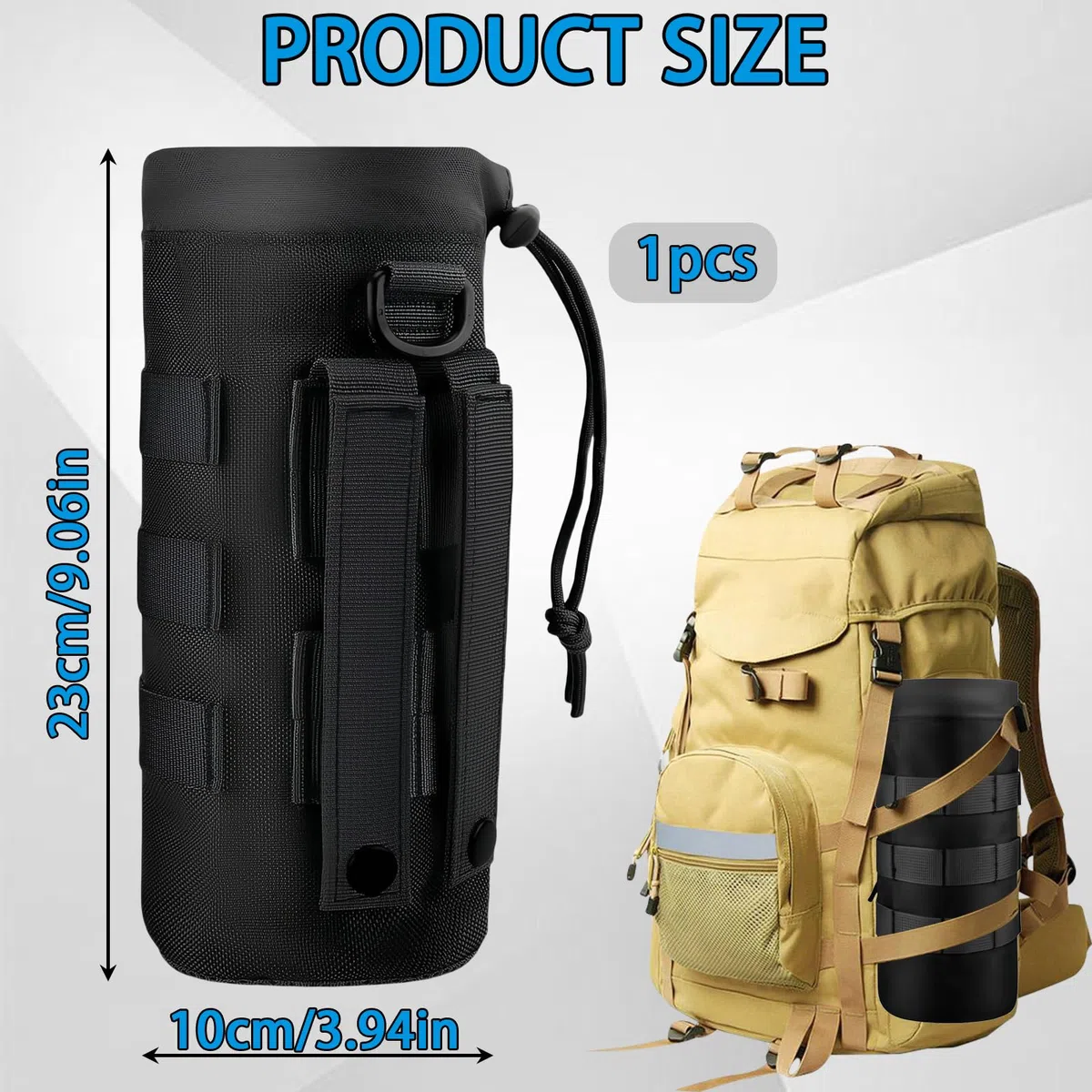1000D Nylon Borsa per Borraccia Molle Militare Tattico a Prova di Perdite Porta Borraccia Zaino Tattico Portaborraccia,per Escursioni,Bicicletta,Sport All'Aria Aperta(Nero)