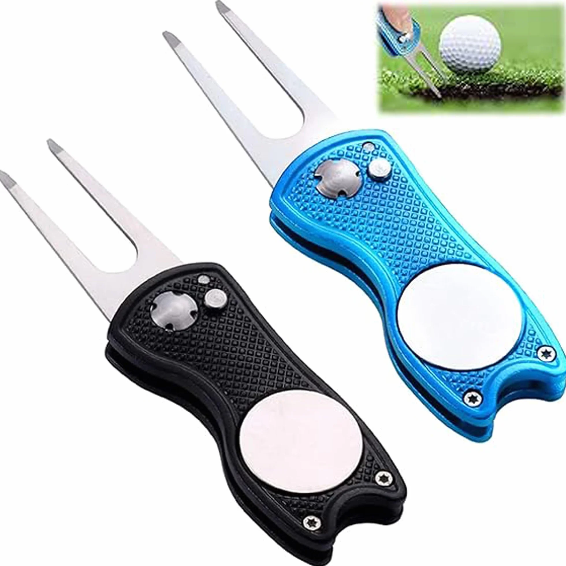 2 Pezzi Forcelle Da Golf Strumento Di Marcatore, Pitch Fork Golf, Golf Divot Strumento Di Riparazione, Per La Riparazione Di Tappeti Erbosi Verdi E Golf, Con Pennarello Magnetico Per Golfisti