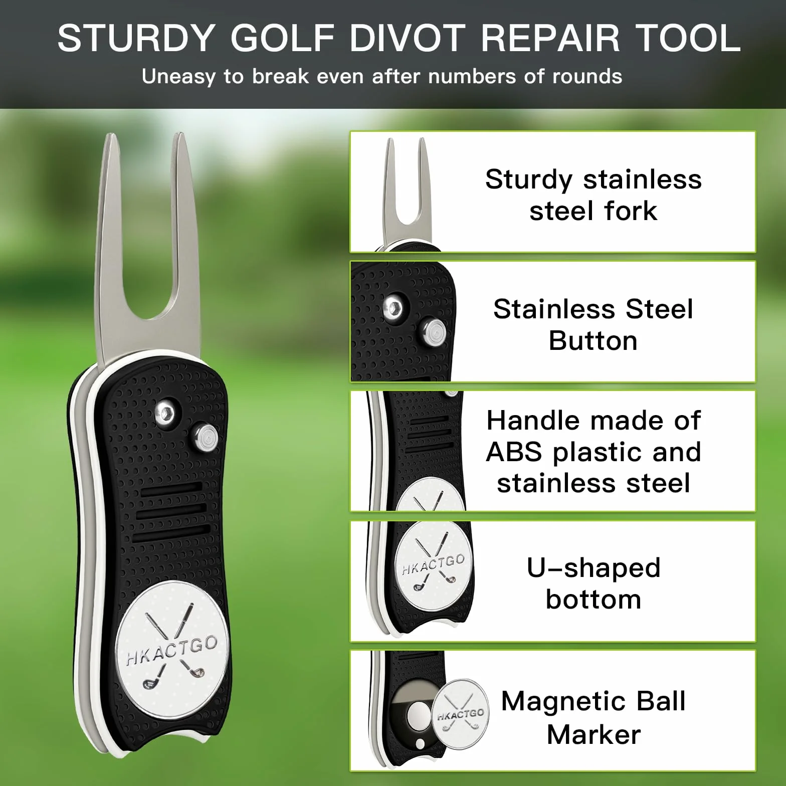Strumento di Riparazione Divot da Golf in Acciaio Inossidabile 2 Strati Pieghevole con Marcatore