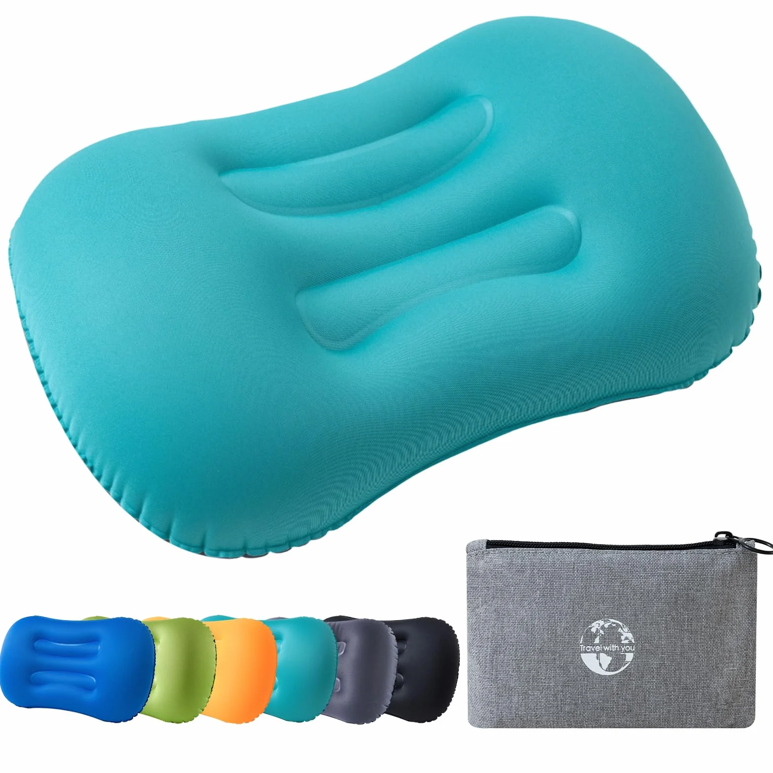 Cuscino da Campeggio Leggero e Compatto, Gonfiabile Mare e Cuscino Spiaggia da Viaggio con Supporto Ergonomico, Campeggio Accessori, Accessori Viaggio e Trekking (Turchese)