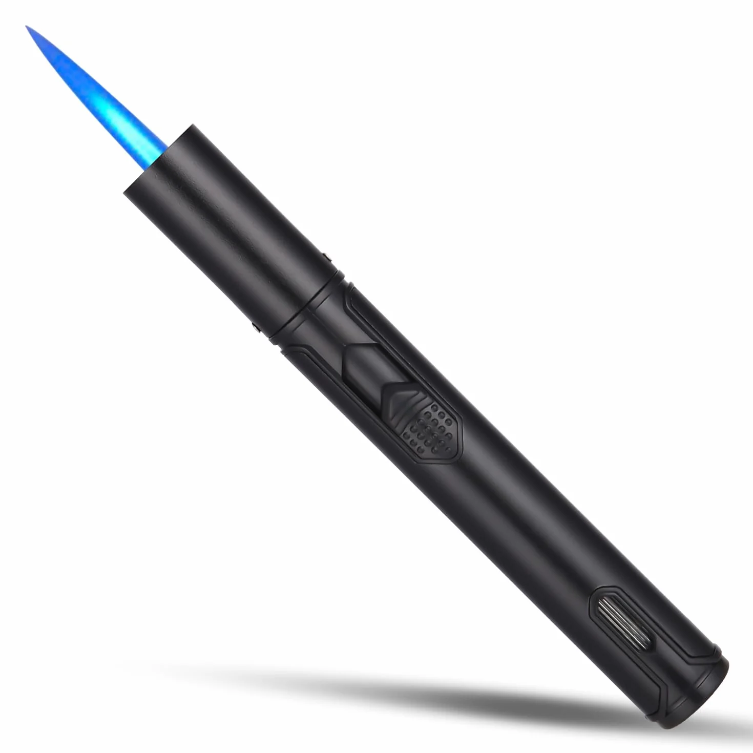 Zawaer Accendino a Gas Butano Antivento, Ricaricabile, Jet Flame Accendino a Fiamma Lunga per Cucina, Fuochi d'artificio, Campeggio, Barbecue, Camino, Regalo da Uomo (Senza Gas) (Nero)