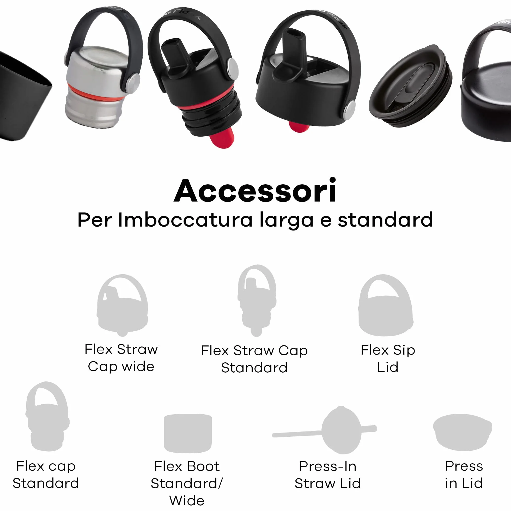 Hydro Flask Coperchio Flex Straw Cap Wide Mouth Ermetico Nido d'Ape Strap Trasporto Lavabile Lavastoviglie Black