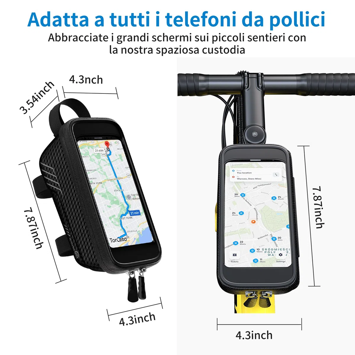 Borsa da Manubrio Bici, Accessori per Bici Borsa da Bici Telaio Impermeabile, Borsa Portacellulare per Bicicletta con TPU Screen, Borsa Bici mtb Antigraffio Adatta a Phone Sotto i 6,7''