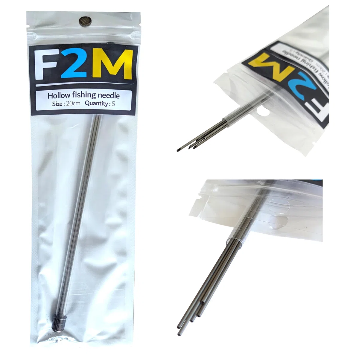 F2M - Scatola di 5 aghi da pesca cavi per escher verso sardine crostacei molluschi - confezioni di aghi da locher + rulli filo da legatura - Lotti aghi + legatura esche - Pesca mare acqua dolce